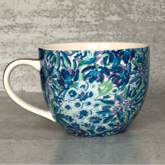 Lilly Pulitzer Ceramic Mugs Cups 2 Piece Blue Floral Print - Picture 3 of 10